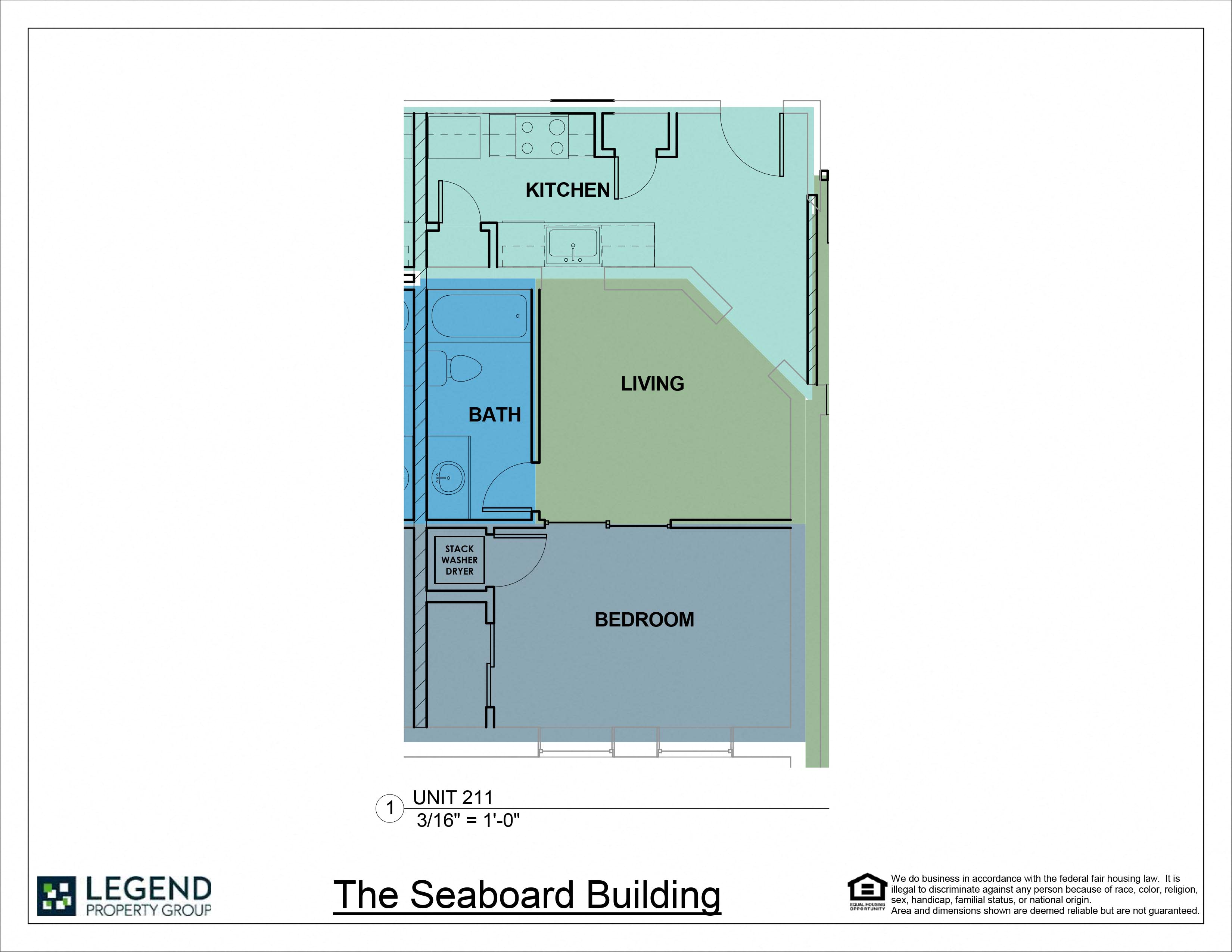 Floor plan for 1 bed, 1 bath, 580 sqft
